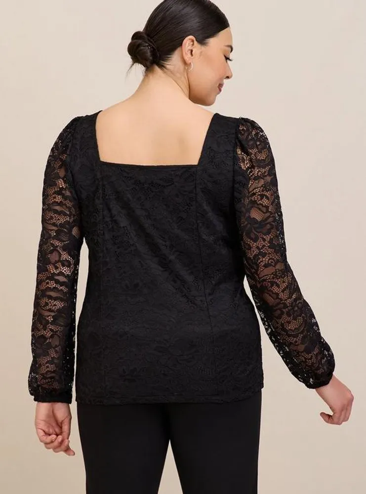 Lace Square Neck Long Sleeve Top