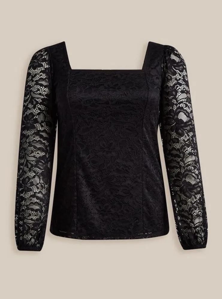 Lace Square Neck Long Sleeve Top