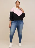 Relaxed Fit Super Soft Fleece Chevron Colorblock Lace Sweatshirt