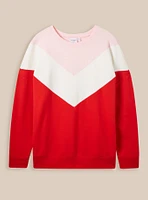 Relaxed Fit Super Soft Fleece Chevron Colorblock Sweatshirt