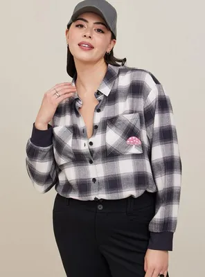 Flannel Drop Shoulder Button-Front Shirt