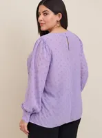 Chiffon Clip Dot Puff Sleeve Top