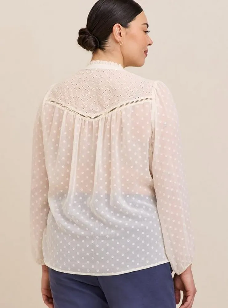 Chiffon Clip Dot With Contrasting Eyelet Top