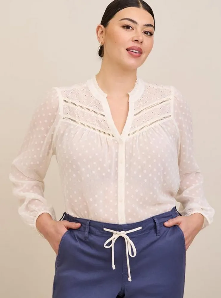 Chiffon Clip Dot With Contrasting Eyelet Top