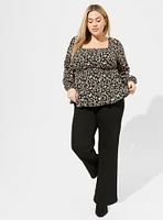Rayon Slub Waist Detail Blouson Sleeve Top