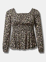 Rayon Slub Waist Detail Blouson Sleeve Top