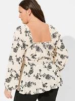 Rayon Slub Waist Detail Blouson Sleeve Top