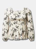 Rayon Slub Waist Detail Blouson Sleeve Top