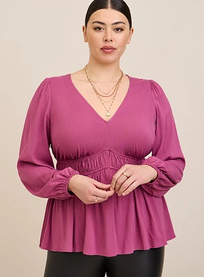 Rayon Slub Smocked Waist Detail Top