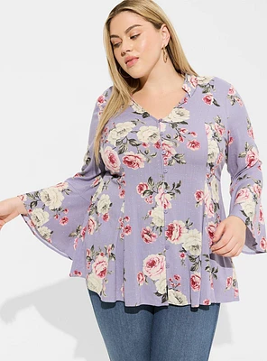 Fit And Flare Rayon Slub Button-Front Top