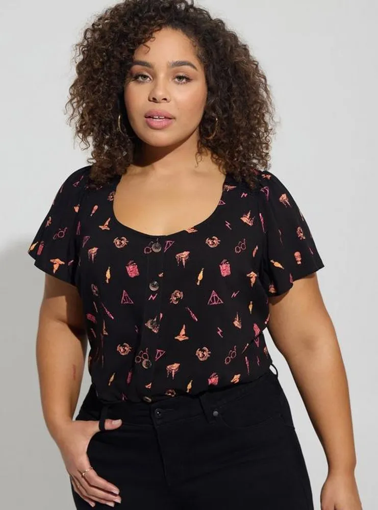 TORRID Warner Bros Harry Potter Challis Button Front Flutter Sleeve Top