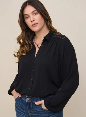 Madison Shirring and Embroidered Long Sleeve Shirt