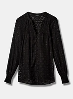 Geo Clip Chiffon Smocked Blouson Sleeve Blouse