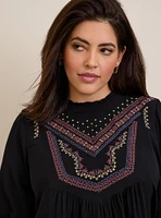 Washable Crinkle Gauze Relaxed Embroidered Blouse