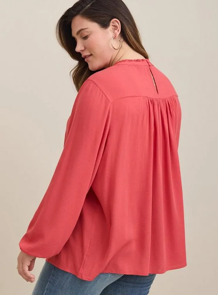 Washable Crinkle Gauze Relaxed Embroidered Blouse