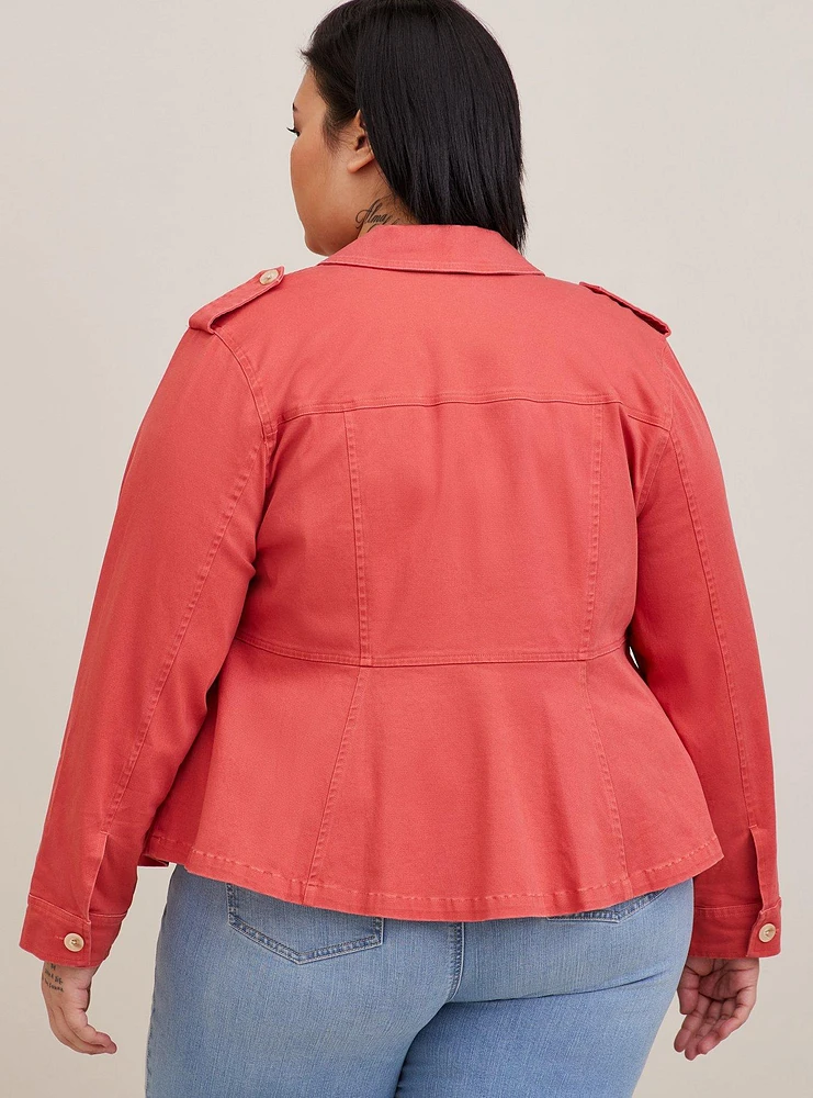 Stretch Twill Peplum Utility Jacket