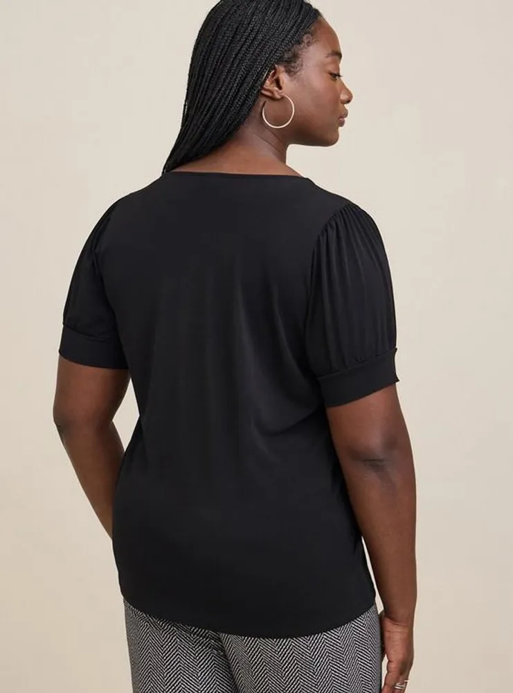 Studio Crepe V-Neck Puff Sleeve Top