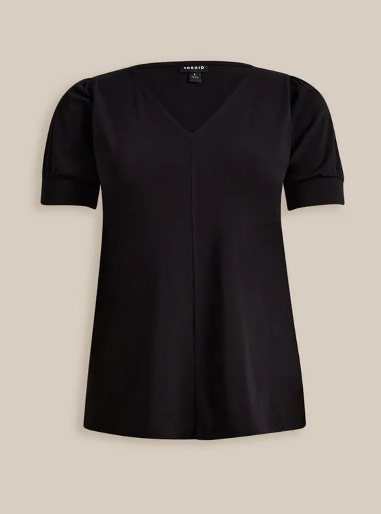 Studio Crepe V-Neck Puff Sleeve Top