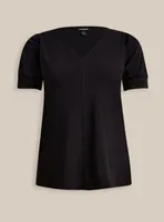 Studio Crepe V-Neck Puff Sleeve Top