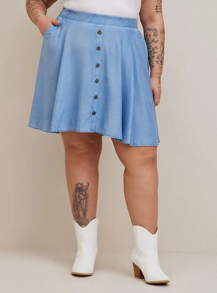 Mini Chambray Button Up Skater Skirt