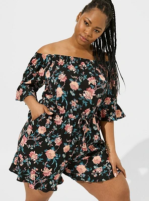 Stretch Challis Off-Shoulder Romper