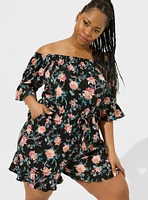 Stretch Challis Off-Shoulder Romper