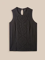 Cotton Modal Slub Lace Inset Mock Neck Tank