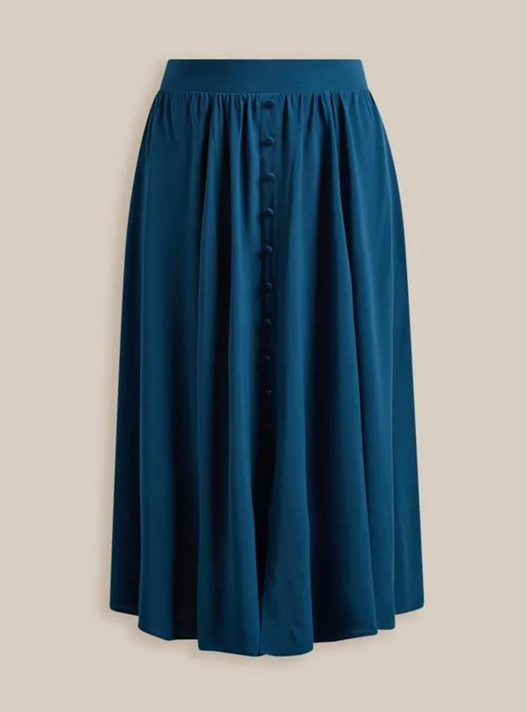 Tea Length Challis Button Front Skirt