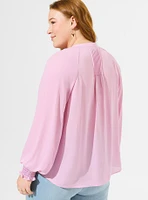 Georgette Smocked Blouson Sleeve Blouse