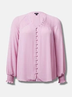 Georgette Smocked Blouson Sleeve Blouse