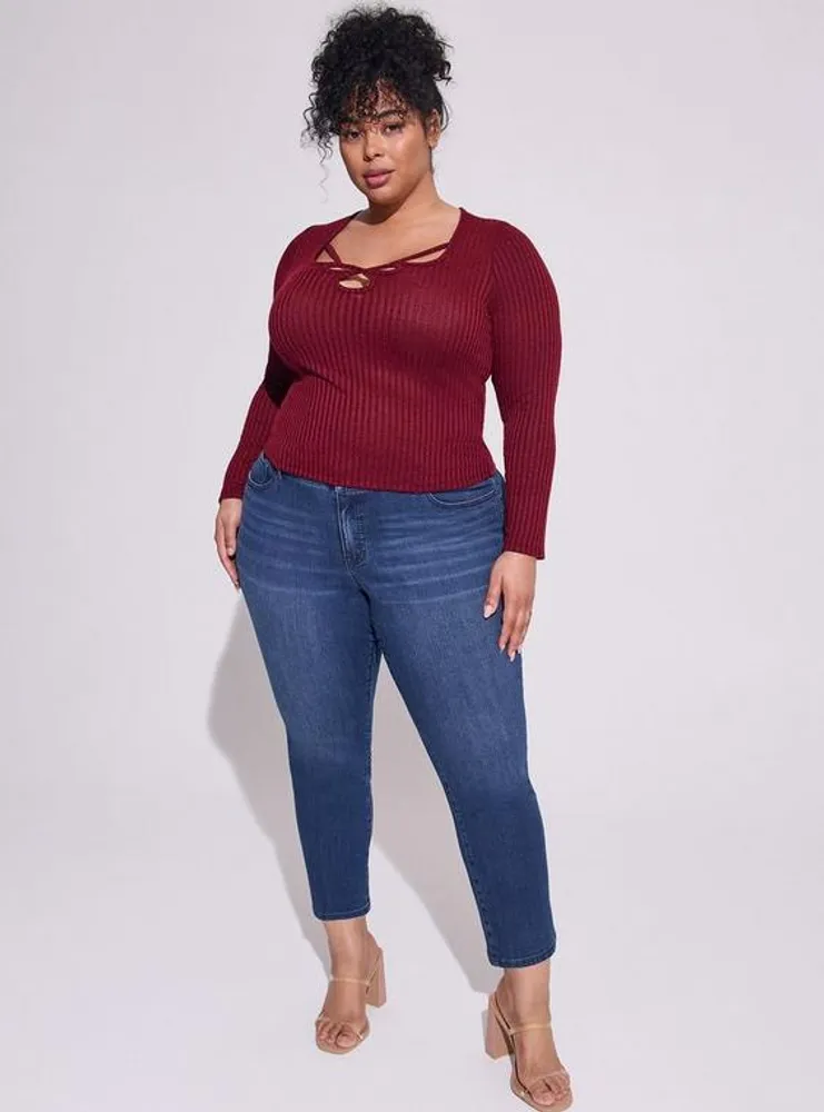 Brushed Rib Scoop Neck Cut Out Long Sleeve Crop Tee