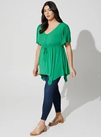 Rayon Slub Sharkbite Babydoll Flutter Sleeve Top