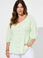 Fit & Flare Rayon Slub Button Up 3/4 Sleeve