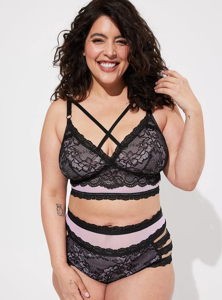 Lace And Mesh Longline Bra