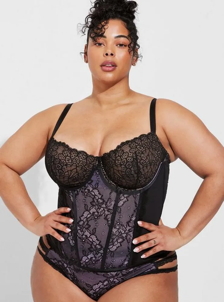 Plus Size - Black Mesh & Lace Thong Bodysuit - Torrid