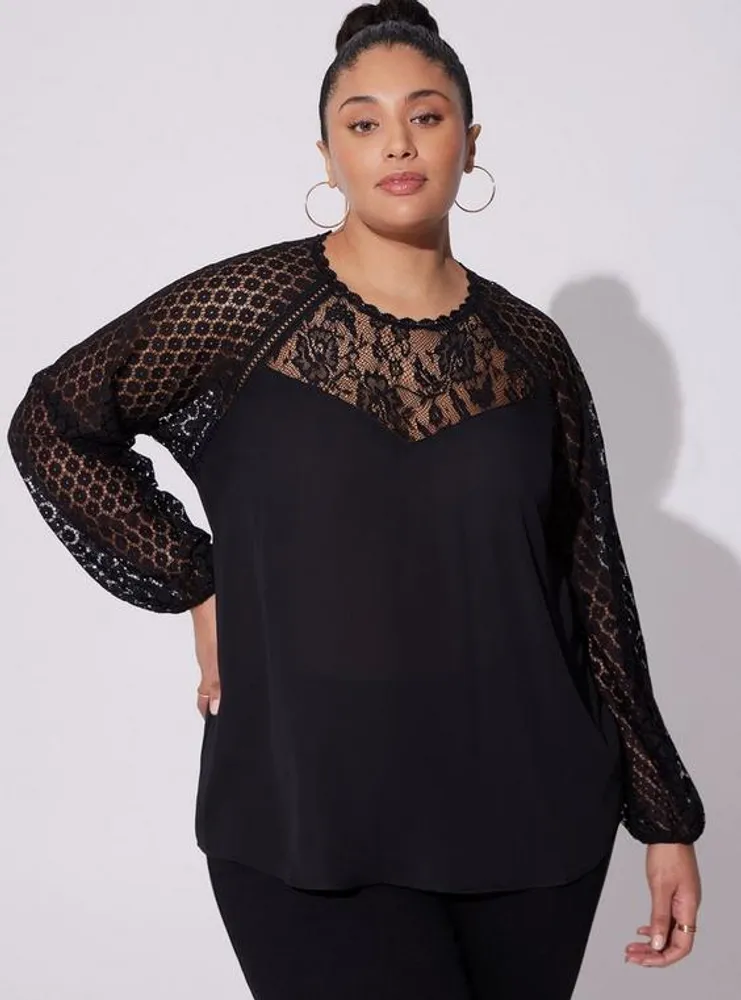 Georgette Lace Mix Sleeve Top