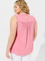 Rayon Slub Ruffle Mock Neck Tank