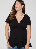 Cotton Modal Surplice Faux Wrap Top