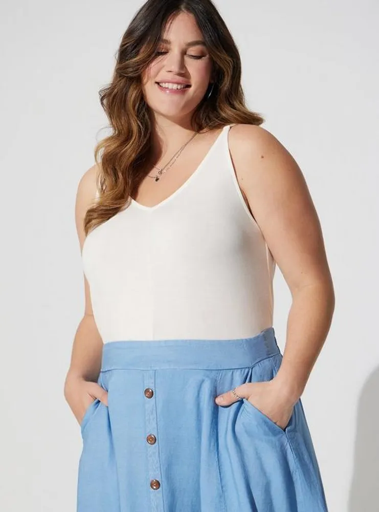Midi Chambray Button Up Tiered Skirt
