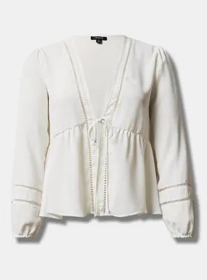 Textured Woven Trim Inset Kimono