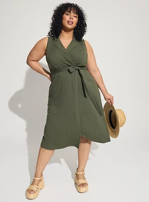 Midi Rayon Slub Sleeveless Shirt Dress