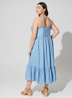 Tea Length Chambray Button Front Dress