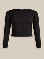 Knit Rib Square Neck Long Sleeve Tee