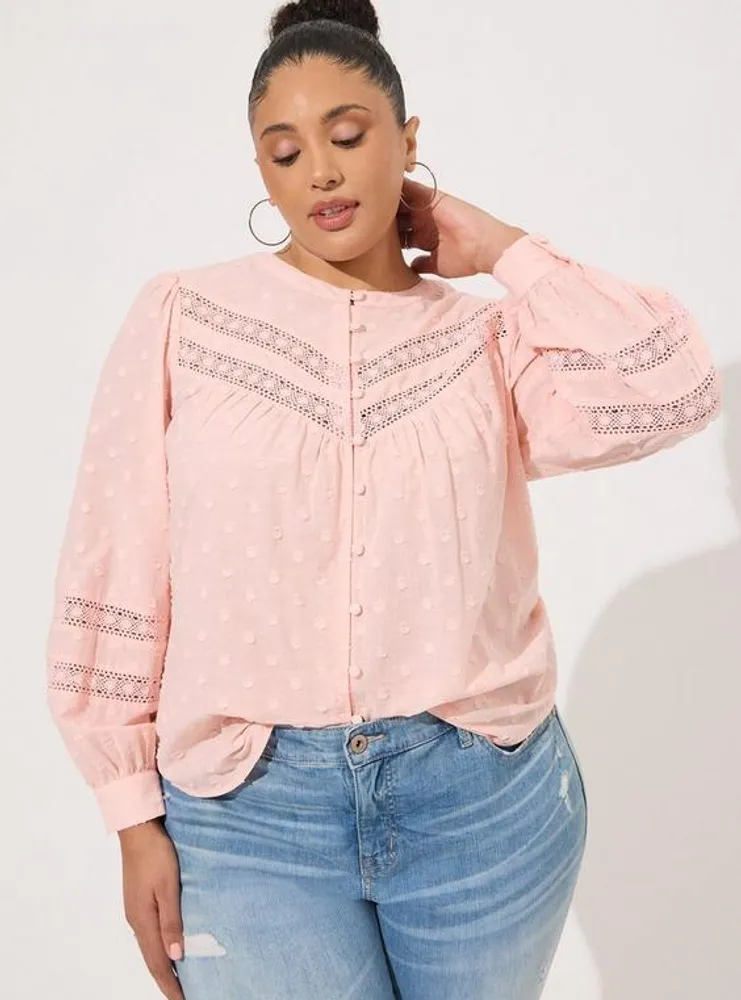 Plus Size - Sheer Stretch Lace Mock Neck Long Sleeve Top - Torrid