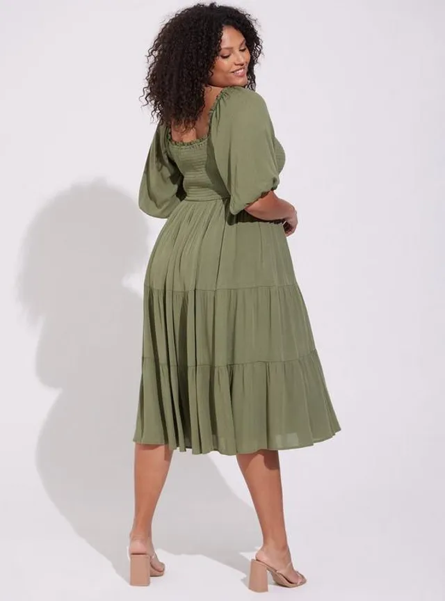 Plus Size - Maxi Washable Challis Hi-Low Tiered Shirtdress - Torrid