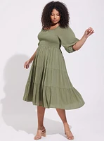 Midi Gauze Off The Shoulder Tiered Dress