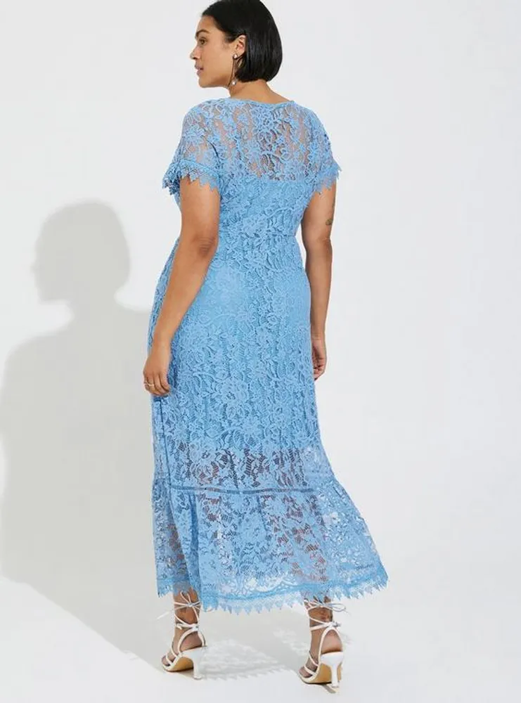 Maxi Embroidered Mesh Button Front Dress