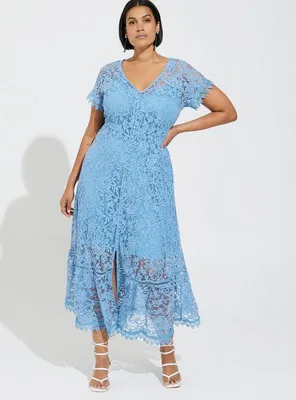 Maxi Embroidered Mesh Button Front Dress