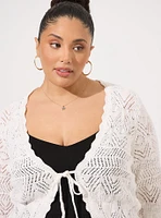 Pointelle Tie Front Shrug Sweater