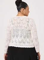 Pointelle Tie Front Shrug Sweater